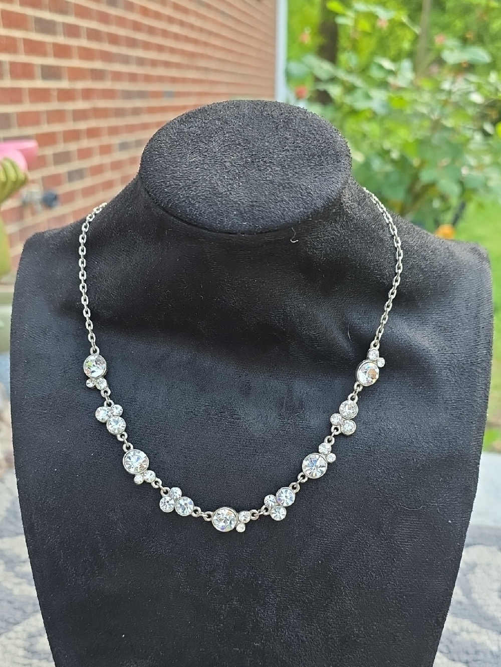 Sparkling Silver Crystal Station Necklace - Unbranded
